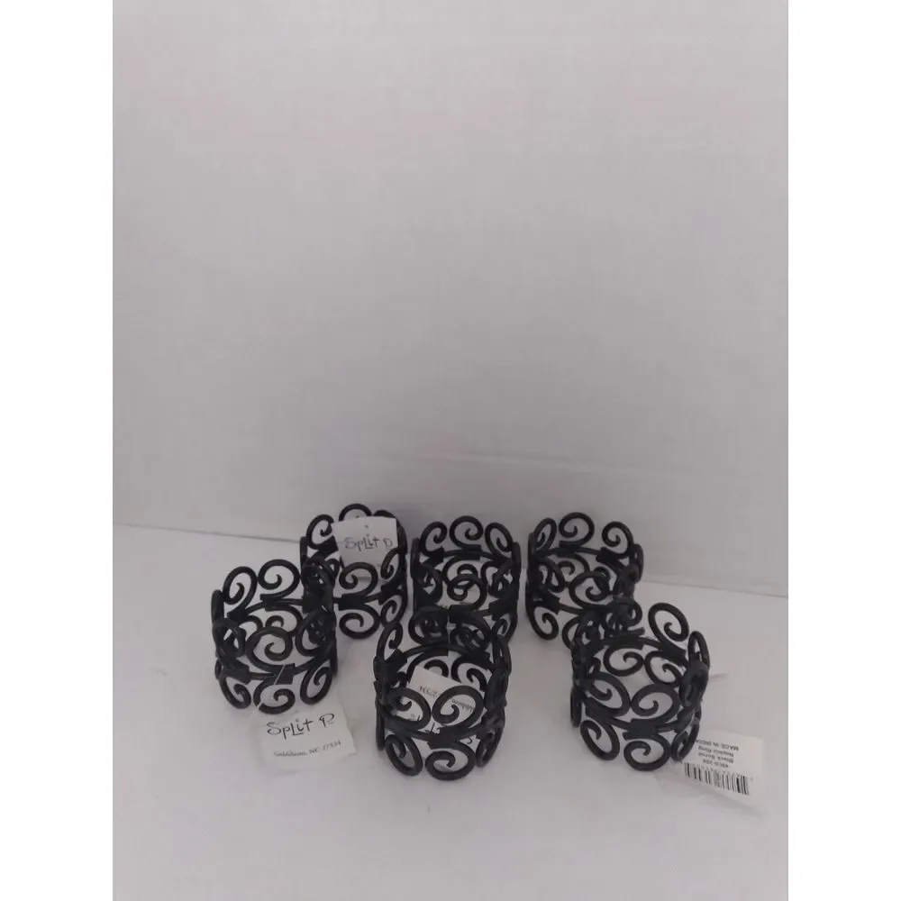 Elegant Black Filigree Napkin Rings Set‎ of 6 - Victorian Style Table Decor